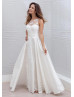 Ivory Lace Taffeta Keyhole Back Long Wedding Dress